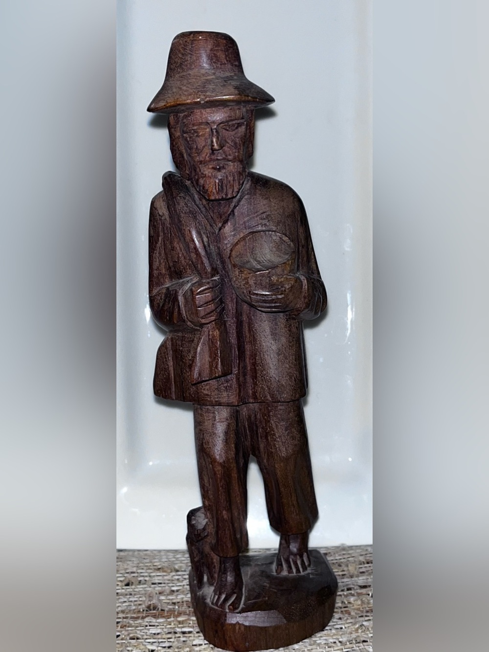 Hand Carved Wood Figurine of Man with Dog - Rustic Man Statue